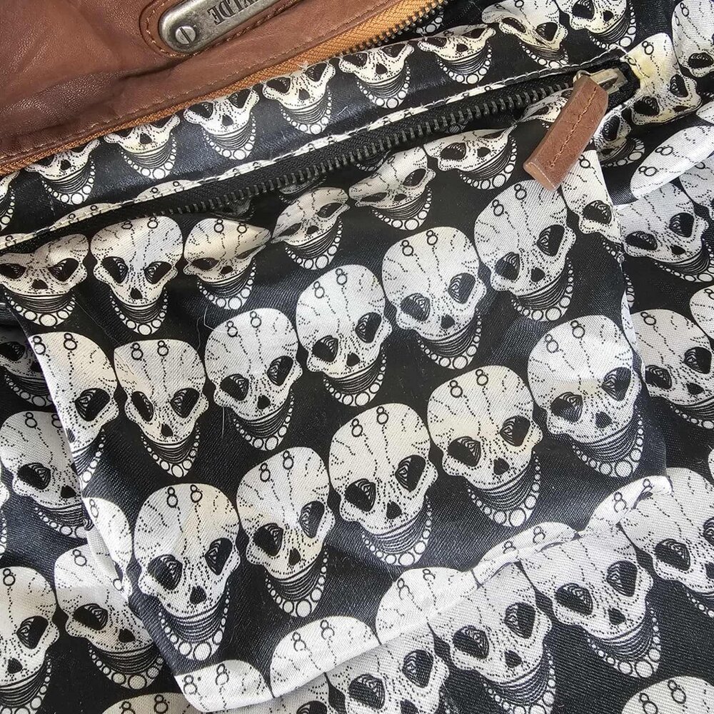 Thomas Wylde Brown Leather Studded Skull Large Hobo Bag Vintage Y2K - Picture 6 of 15